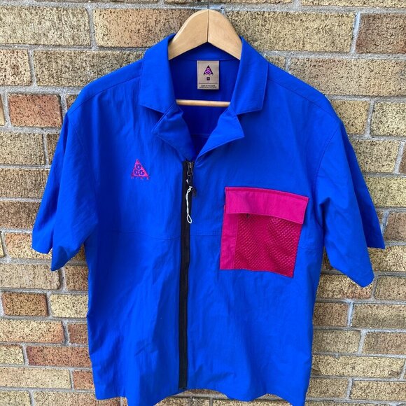 Nike ACG Short Sleeve Shirt Jacket Game Royal/Sport Fuchsia Medium - Picture 6 of 6